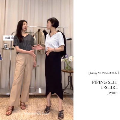 [ON AIR] PIPING SLIT T-SHIRT_WHITE