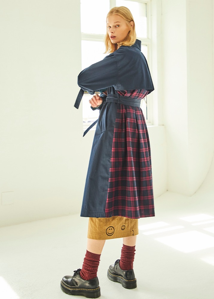 CHECK POINT TRENCH COAT_NAVY